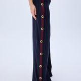 Navy Stretchy Wide Leg Pants With RV Stamped Buttons