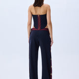 Navy Stretchy Wide Leg Pants With RV Stamped Buttons