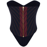Navy Stretchy Corset With Burgundy Stripes