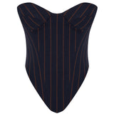 Navy Stretchy Corset With Burgundy Stripes