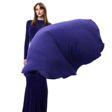 Sapphire Jersey Dress With One-Shouldered Cape Detail And Gold Metallic Button