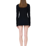Black Jersey Mini Dress With Gold Metallic Button