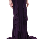 Plum Jersey Off Shoulder Dress With Ruffled Godet Details