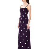 Plum Jersey Dress With Mirror Embellishment