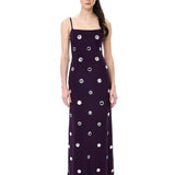 Plum Jersey Dress With Mirror Embellishment