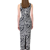 Zebra Knitted Halter Neck Midi Dress With Gold Button