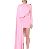 Pink Jersey Shawl Detail Mini Dress With Crystal Neck Accessory