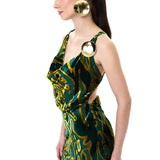 Green Chiffon Cowl-Neckline Maxi Dress With Velvet Print
