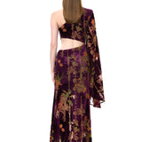 One-Shouldered Velvet Dress With Cut-Outs And Chiffon Print Without Crystal Stones