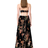 Black Velvet V-Neck Maxi Dress With Chiffon Print
