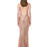 Salmon Crystal Mesh Dress Without Diamond Necklace Detail
