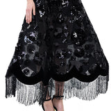 Vintage Lampshade Midi Dress With Sequin Tassels And Velvet Borders