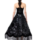 Vintage Lampshade Midi Dress With Sequin Tassels And Velvet Borders