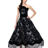 Vintage Lampshade Midi Dress With Sequin Tassels And Velvet Borders