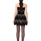 Gold Glitter Mini Dress With Velvet Borders