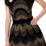 Gold Glitter Mini Dress With Velvet Borders
