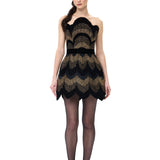 Gold Glitter Mini Dress With Velvet Borders
