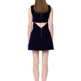Sapphire Velvet Mini Dress With Crystal Floral Embroidery Décolleté