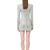 Iridescent Crystal-Embellished Mesh Mini Dress