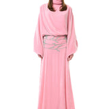 Silk Velvet Turtleneck Gown With Ruched Sleeves And Crystal Flower Embroidery