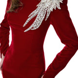 Red Velvet Maxi Dress With Crystal Accessory