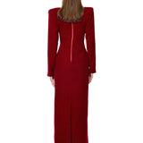 Red Velvet Maxi Dress With Crystal Accessory
