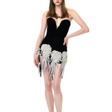 Black Corset Mini Dress With Crystal Embroidery Detail