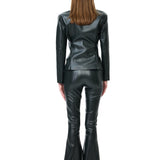 Khaki Leather Jacket With Gold Metallic Button