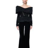 Black Velvet Flared Pants