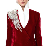 Red Velvet Jacket With Crystal Accessory Detail
