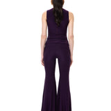 Plum Jersey Halter Neck Top With Gold Metallic Button