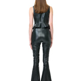Khaki Leather Vest With Gold Snap Accessories
