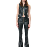 Khaki Leather Vest With Gold Snap Accessories