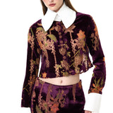 Burgundy Velvet Mini Skirt With Chiffon Print