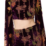 Burgundy Velvet Long Skirt With Chiffon Print