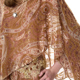 Beige Velvet Flare Pants With Chiffon Print