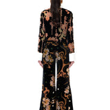 Velvet Flare Pants With Chiffon Print