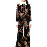 Velvet Flare Pants With Chiffon Print