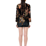 Black Velvet Mini Skirt With Chiffon Print