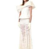 Cream Lace Pleated Flare Pants