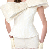 Cream Lace Pleated Flare Pants