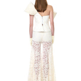 Cream Lace Pleated Flare Pants