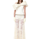 Cream Lace Pleated Flare Pants
