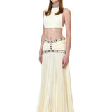 Cream Chiffon Pleated Halter Neck Top