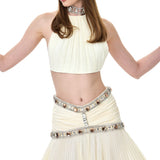 Cream Chiffon Pleated Skirt With Crystal Accessory Detail