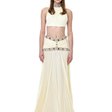 Cream Chiffon Pleated Halter Neck Top