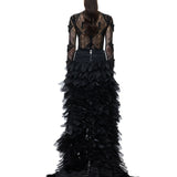 Organza Laser-Cut Skirt, High-Low Hemline
