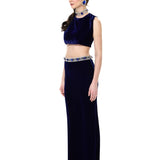 Navy Velvet Crop Top