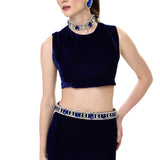 Navy Velvet Crop Top