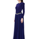 Sapphire Jersey One-Shouldered Draped Shawl-Detail Top